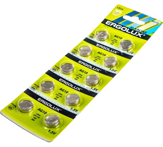 Батарейки для часов Ergolux AG10 BL-10 AG10-BP10 LR54/LR1130/189/389 14321