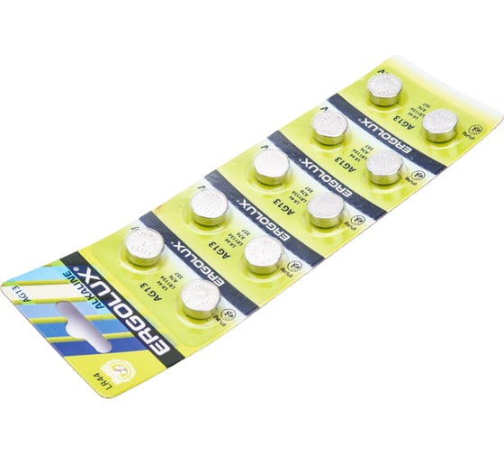Батарейки для часов Ergolux AG13 BL-10 AG13-BP10 LR44/LR1154/A76/357 14324
