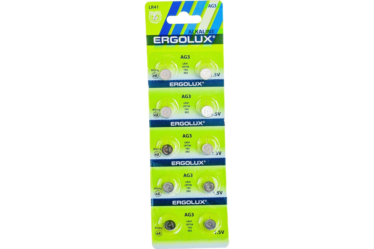 Батарейки для часов Ergolux AG 3 BL-10 AG3-BP10 LR41/LR736/192/392 14314 -  выгодная цена, отзывы, характеристики, фото - купить в Москве и РФ