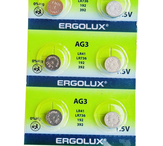 Батарейки для часов Ergolux AG 3 BL-10 AG3-BP10 LR41/LR736/192/392 14314