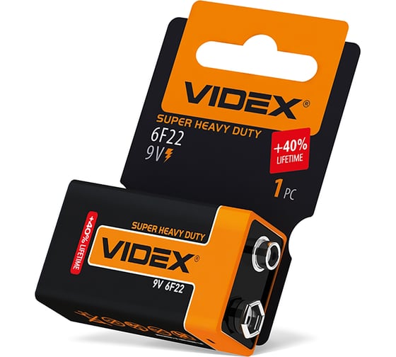 Элемент питания Videx 6F22/9V крона солевая 1 SHRINK CARD VID-6F22-1SC