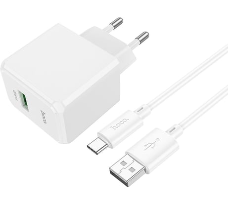Зарядное устройство Hoco 18Вт, 3А, QC3.0, 1xUSB + кабель USB/Type-C, CS12A, белый, блистер 6942007603737
