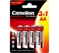 Батарейки Camelion Plus Alkaline LR6 BP3+1 (3+1LR6-BP, 1.5В), блистер 4 шт. 15545