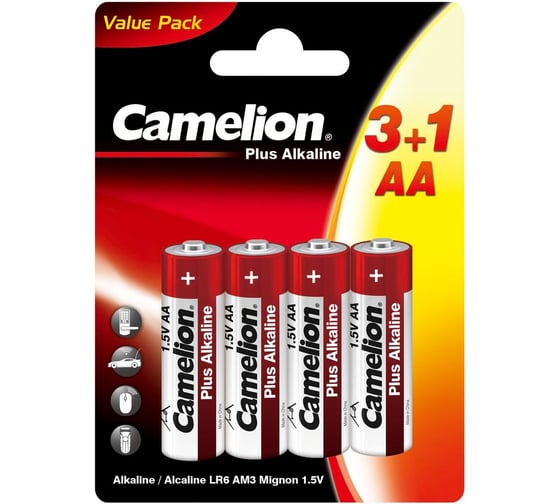 Батарейки Camelion Plus Alkaline LR6 BP3+1 (3+1LR6-BP, 1.5В), блистер 4 шт. 15545