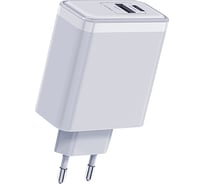 Сетевое зарядное устройство QUMO Energy PD, 65W Charger 0075, два порта: Type-C PD, + USB-A QC3.0, цвет белый 43017