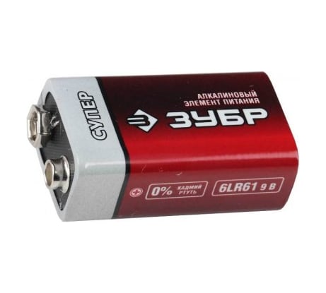 Батарейка Крона СУПЕР 6LR61, 9В, 1шт ЗУБР 59219