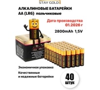Батарейки алкалиновые АА STAY GOLD набор 40шт SG-AA-40