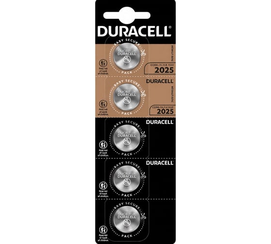 Батарейка Duracell Lithium CR2025 BL5 литиевая RPL00581