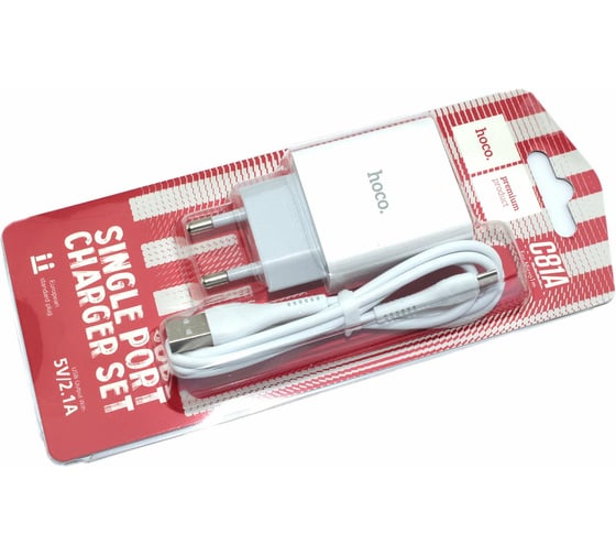 Блок питания (сетевой адаптер) Hoco C81A Asombroso single 1xUSB с кабелем USB-Lightning, 2.1A, 10W, белый 109701