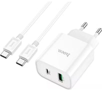 Блок питания (сетевой адаптер) Hoco C80A Plus с кабелем Type-C-Type-C, QC3.0, 20W, белый 112807