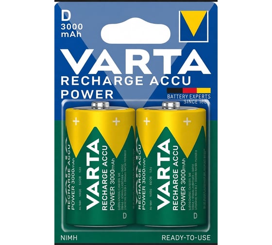 Аккумуляторы Varta Recharge Accu Power D 3000mAh BL2 56720101412 RPL00836
