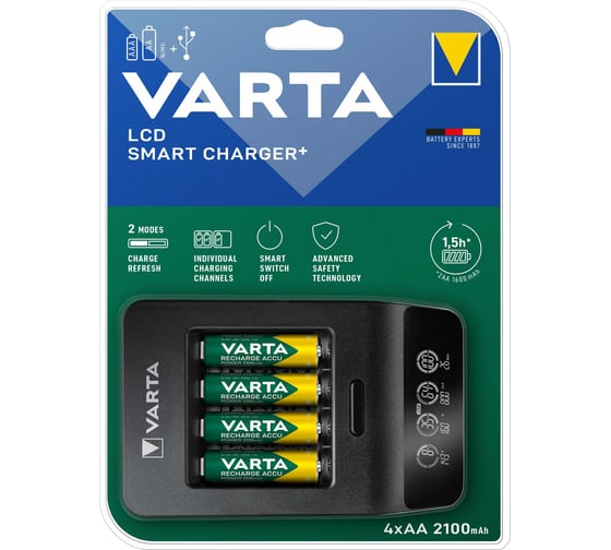 Зарядное устройство Varta LCD Smart Charger+ incl. 4 x AA 2100mAh 57684101441 RPL00620