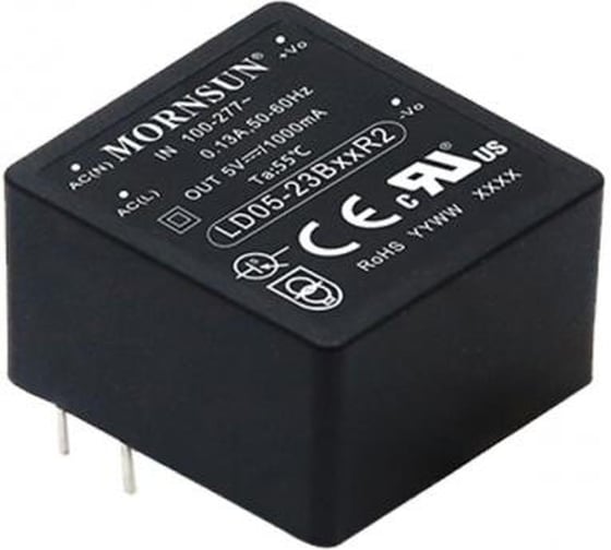 Блок питания на печатную плату MORNSUN LD05-23B15R2, в кожухе, AC/DC 5 Вт 15 В, изолированный, залитый компаундом, низкий уровень шумов и пульсаций 3203328