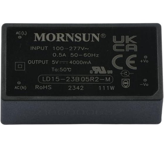 Блок питания на печатную плату MORNSUN LD15-23B05R2-M, в кожухе, AC/DC 15 Вт 5 В, изолированный, залитый компаундом, низкий уровень шумов и пульсаций 3682027