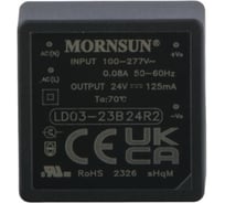 Блок питания на печатную плату MORNSUN LD03-23B24R2, в кожухе, AC/DC 3 Вт 24 В, изолированный, залитый компаундом, низкий уровень шумов и пульсаций 3680702