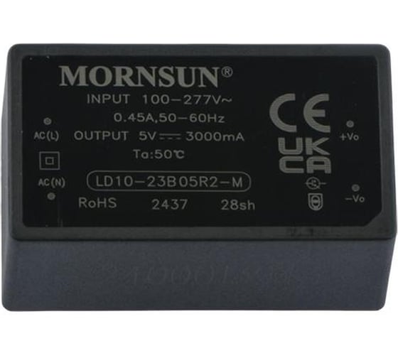 Блок питания на печатную плату MORNSUN LD10-23B05R2-M, в кожухе, AC/DC 10 Вт 5 В, изолированный, залитый компаундом, низкий уровень шумов и пульсаций 3682021