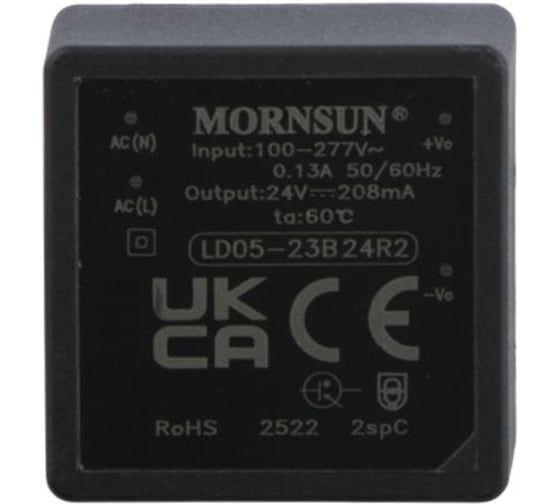 Блок питания на печатную плату MORNSUN LD05-23B24R2, в кожухе, AC/DC 5 Вт 24 В, изолированный, залитый компаундом, низкий уровень шумов и пульсаций 3203330