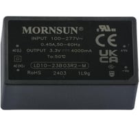 Блок питания на печатную плату MORNSUN LD10-23B03R2-M, в кожухе, AC/DC 10 Вт 3.3 В, изолированный, залитый компаундом, низкий уровень шумов и пульсаций 3682020