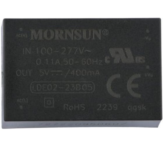 Блок питания на печатную плату MORNSUN LDE02-23B05, в кожухе, AC/DC 2 Вт 5 В, изолированный, залитый компаундом, низкий уровень шумов и пульсаций 3153482