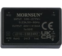 Блок питания на печатную плату MORNSUN LD10-23B24R2, в кожухе, AC/DC 10 Вт 24 В, изолированный, залитый компаундом, низкий уровень шумов и пульсаций 3680707