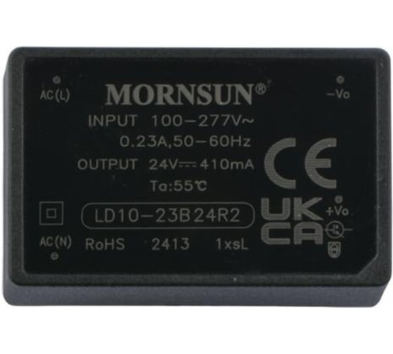 Блок питания на печатную плату MORNSUN LD10-23B24R2, в кожухе, AC/DC 10 Вт 24 В, изолированный, залитый компаундом, низкий уровень шумов и пульсаций 3680707