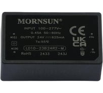 Блок питания на печатную плату MORNSUN LD10-23B24R2-M, в кожухе, AC/DC 10 Вт 24 В, изолированный, залитый компаундом, низкий уровень шумов и пульсаций 3682024