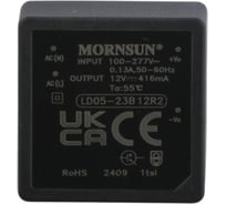 Блок питания на печатную плату MORNSUN LD05-23B12R2, в кожухе, AC/DC 5 Вт 12 В, изолированный, залитый компаундом, низкий уровень шумов и пульсаций 3203326