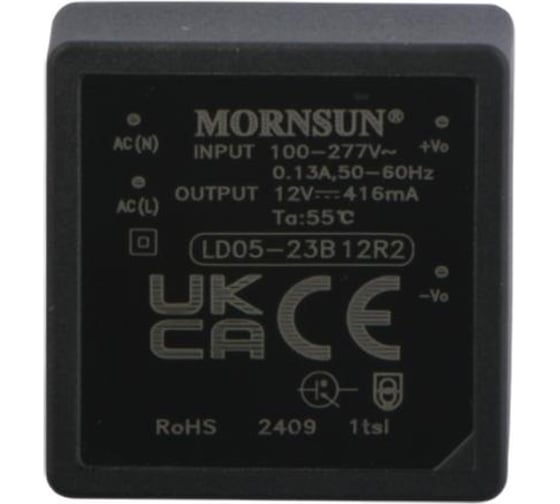 Блок питания на печатную плату MORNSUN LD05-23B12R2, в кожухе, AC/DC 5 Вт 12 В, изолированный, залитый компаундом, низкий уровень шумов и пульсаций 3203326