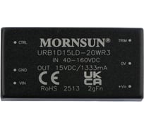 Блок питания MORNSUN URB1D15LD-20WR3 на печатную плату, в корпусе 2X1INCH, DC/DC 20 Вт 15 В, изолированный, широкий вход, однополярный выход 3152434
