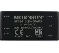 Блок питания MORNSUN URA2415LD-30WR3 на печатную плату, в корпусе 2X1INCH, DC/DC 30 Вт 15 В, -15 В, изолированный, широкий вход, биполярный выход 3152393
