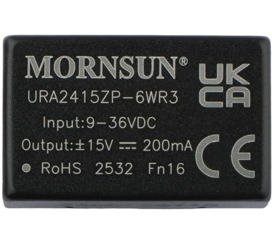 Блок питания MORNSUN URA2415ZP-6WR3 на печатную плату, в корпусе DIP24, DC/DC 6 Вт 15 В, -15 В, изолированный, широкий вход, биполярный выход 2183181