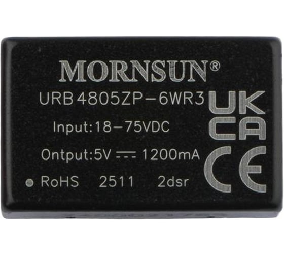 Блок питания MORNSUN URB4805ZP-6WR3 на печатную плату, в корпусе DIP24, DC/DC 6 Вт 5 В, изолированный, широкий вход, однополярный выход 2737399