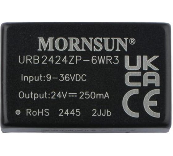 Блок питания MORNSUN URB2424ZP-6WR3 на печатную плату, в корпусе DIP24, DC/DC 6 Вт 24 В, изолированный, широкий вход, однополярный выход 3152512