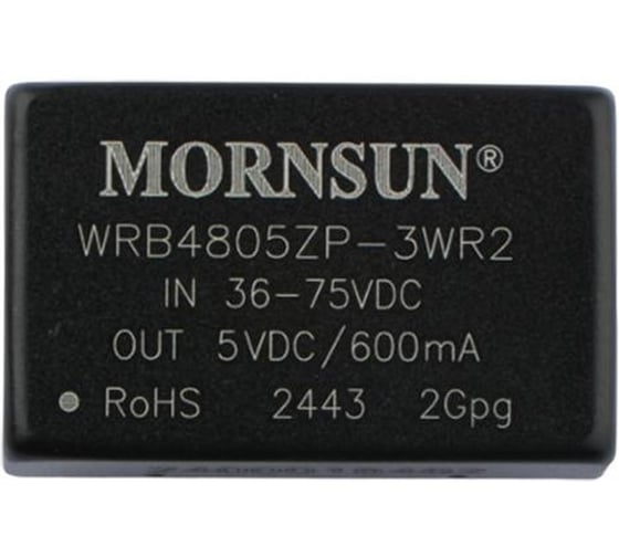 Блок питания MORNSUN WRB4805ZP-3WR2 на печатную плату, в корпусе DIP24, DC/DC 3 Вт 5 В, изолированный, широкий вход, однополярный выход 2740457