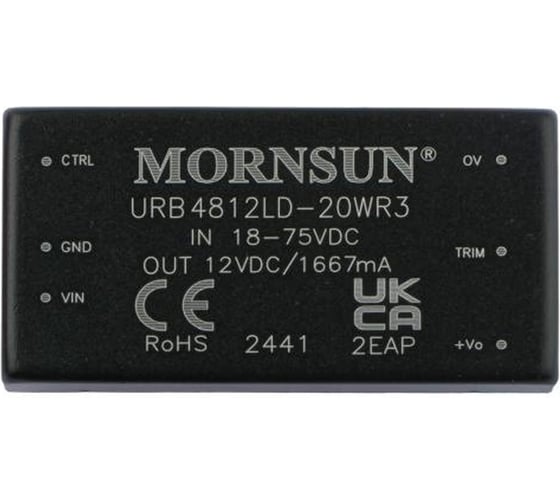 Блок питания MORNSUN URB4812LD-20WR3 на печатную плату, в корпусе 2X1INCH, DC/DC 20 Вт 12 В, изолированный, широкий вход, однополярный выход 2273025