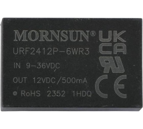Блок питания MORNSUN URF2412P-6WR3 на печатную плату, в корпусе DIP24, DC/DC 6 Вт 12 В, изолированный, широкий вход, однополярный выход 3152609