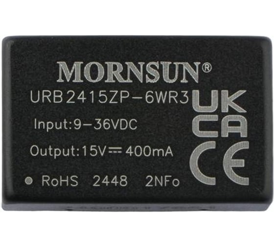 Блок питания MORNSUN URB2415ZP-6WR3 на печатную плату, в корпусе DIP24, DC/DC 6 Вт 15 В, изолированный, широкий вход, однополярный выход 2294431