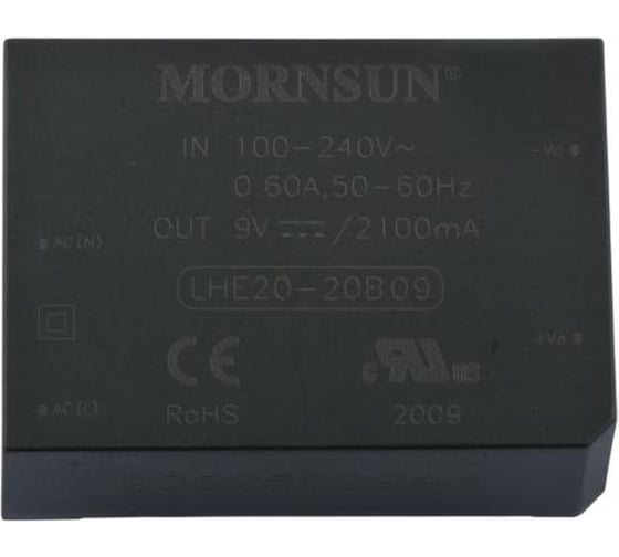 Блок питания MORNSUN LHE20-20B09 на печатную плату, в кожухе, AC/DC 20 Вт 9 В, изолированный, залитый компаундом, универсальный вход 3153507