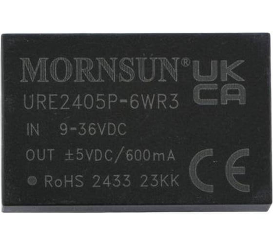 Блок питания MORNSUN URE2405P-6WR3 на печатную плату, DC/DC 6 Вт 5 В, -5 В, изолированный, широкий вход, биполярный выход 3152565
