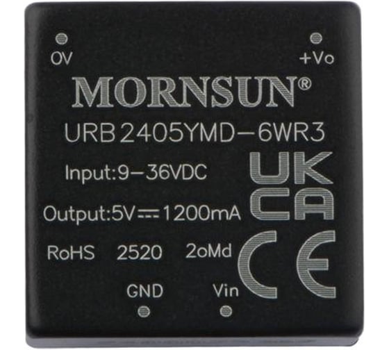 Блок питания MORNSUN URB2405YMD-6WR3 на печатную плату, DC/DC 6 Вт 5 В, изолированный, широкий вход, однополярный выход 1933667