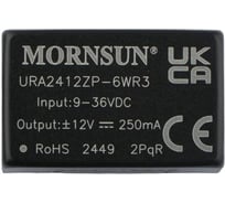 Блок питания MORNSUN URA2412ZP-6WR3 на печатную плату, DC/DC 6 Вт 12 В, -12 В, изолированный, широкий вход, биполярный выход 3152390