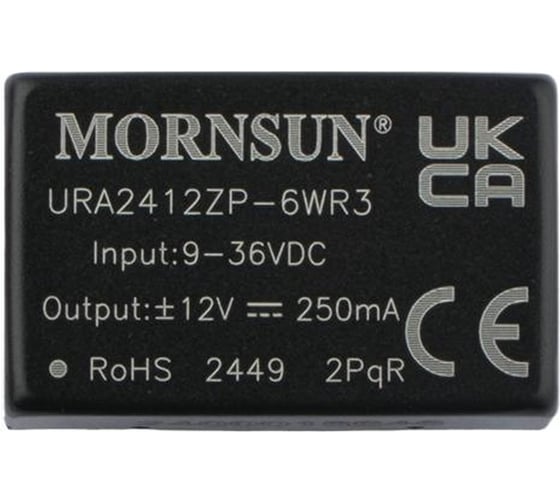 Блок питания MORNSUN URA2412ZP-6WR3 на печатную плату, DC/DC 6 Вт 12 В, -12 В, изолированный, широкий вход, биполярный выход 3152390