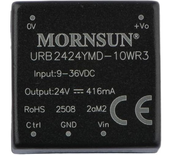 Блок питания MORNSUN URB2424YMD-10WR3 на печатную плату, DC/DC 10 Вт 24 В, изолированный, широкий вход, однополярный выход 3152508