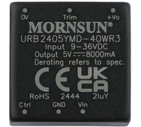 Блок питания MORNSUN URB2405YMD-40WR3 на печатную плату, DC/DC 40 Вт 5 В, изолированный, широкий вход, однополярный выход 5303641