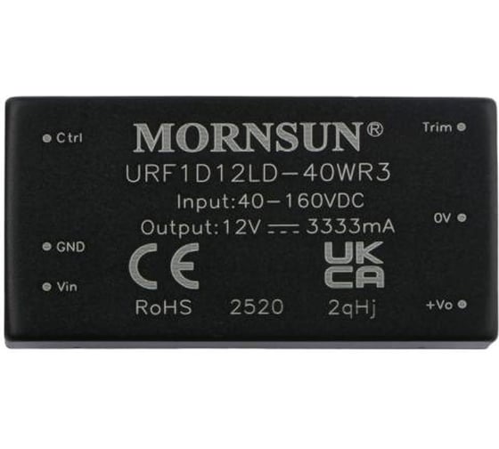 Блок питания MORNSUN URF1D12LD-40WR3 на печатную плату, DC/DC 40 Вт 12 В, изолированный, широкий вход, однополярный выход 3205158