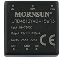 Блок питания MORNSUN URB4812YMD-15WR3 на печатную плату, DC/DC 15 Вт 12 В, изолированный, широкий вход, однополярный выход 3152541