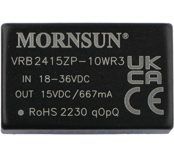 Блок питания MORNSUN VRB2415ZP-10WR3 на печатную плату, DC/DC 10 Вт 15 В, изолированный, однополярный выход, стандартный корпус 3152812
