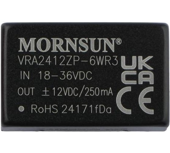 Блок питания MORNSUN VRA2412ZP-6WR3 на печатную плату, DC/DC 6 Вт 12 В, -12 В, изолированный, биполярный выход, стандартный корпус 3152706