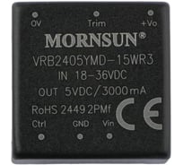 Блок питания MORNSUN VRB2405YMD-15WR3 на печатную плату, DC/DC 15 Вт 5 В, изолированный, однополярный выход, стандартный корпус 3152774