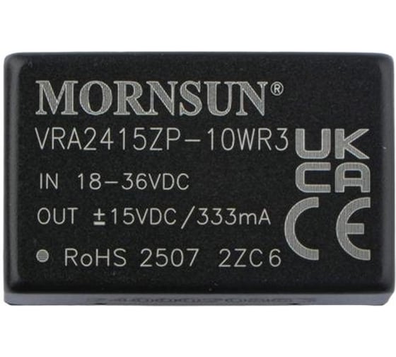 Блок питания MORNSUN VRA2415ZP-10WR3 на печатную плату, DC/DC 10 Вт 15 В, -15 В, изолированный, биполярный выход, стандартный корпус 3152709